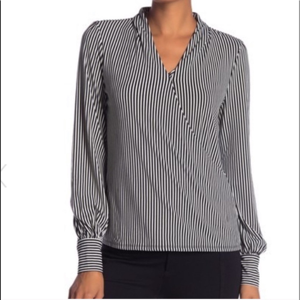 Adrianna Papell Striped Faux Wrap Blouse